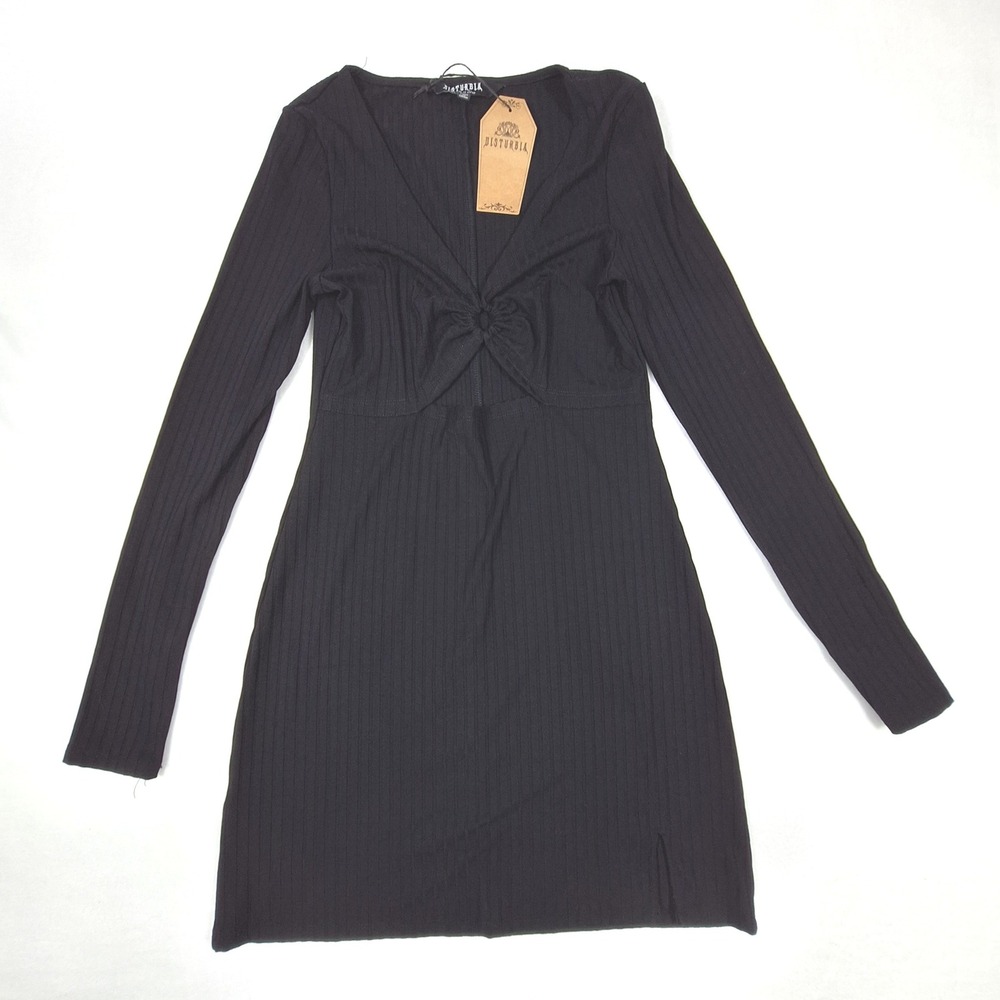 Disturbia Eastwick Cut Out Mini Dress Womens Size 8 Black Ribbed Gothic Alt